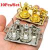 10Pcs/set Doll House Miniature Metal Tea Doll House Furniture Miniature Dining Ware Toy Teapot Cup Plate