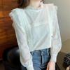 Fashion Thin Elegant Casual Lace Shirt Woman Ruffled Stand Long Sleeve Blouse Women Solid Simple Vintage Office Lady Shirts Tops 24230