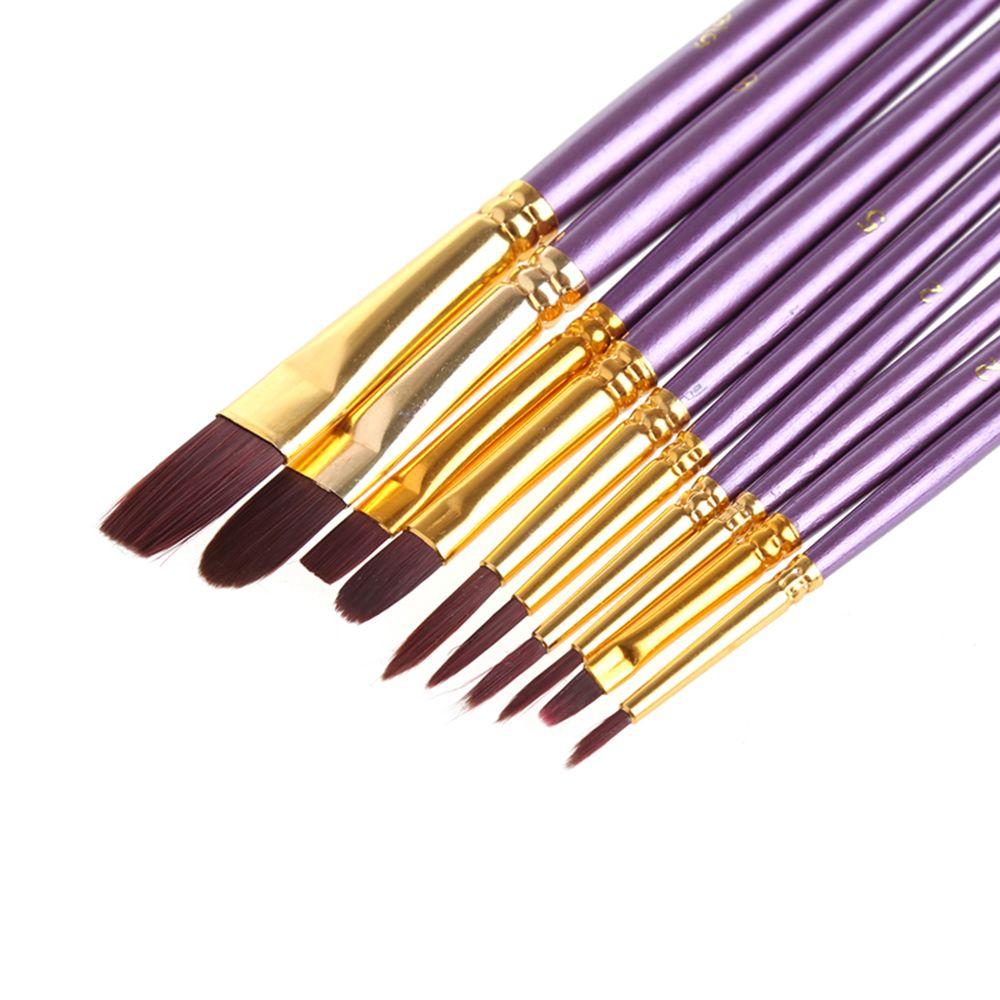 10pcs/set Purple DIY Art Supplies Watercolor Pen Nylon Hair Paintbrush Oil Painting Brush