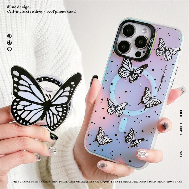 Zhitai Magnetic Frosted Laser Phone Case for iPhone 12/13/14/15 Pro/Max with Stand