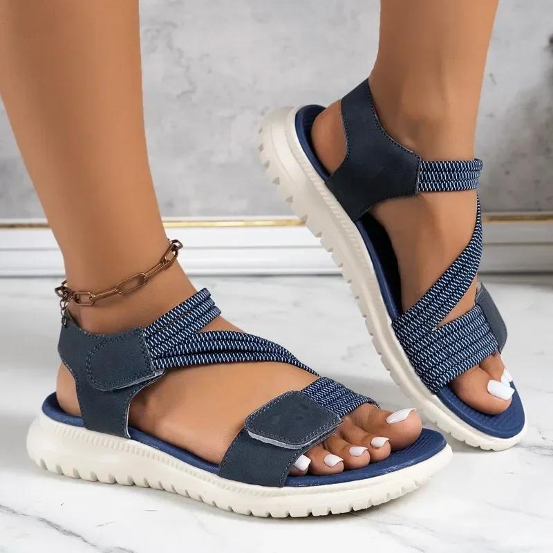 High Quality Brand Women's Sandals Hot Selling 2024 Summer New Elastic Band Fashionable Flat Casual Outdoor Sandals for Women