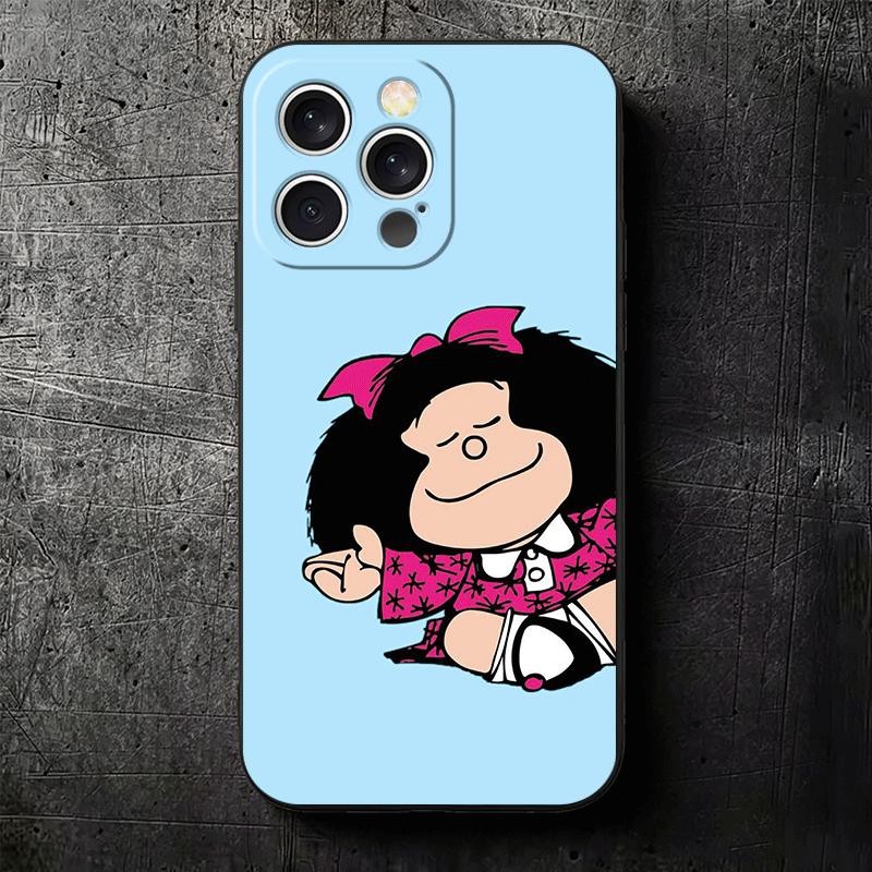 Mafalda Cartoon Cute Soft Phone Case for iPhone 16 16E 17 Air 15 Pro Max 14 Plus 13 Mini 11 12 7 Black Cover Back Shell