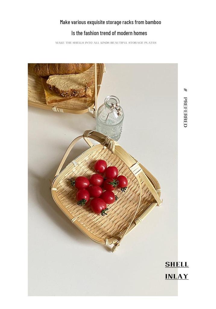 Round Square Bamboo Woven Basket for Tea, Snacks, Fruits, Cakes, and Desserts.