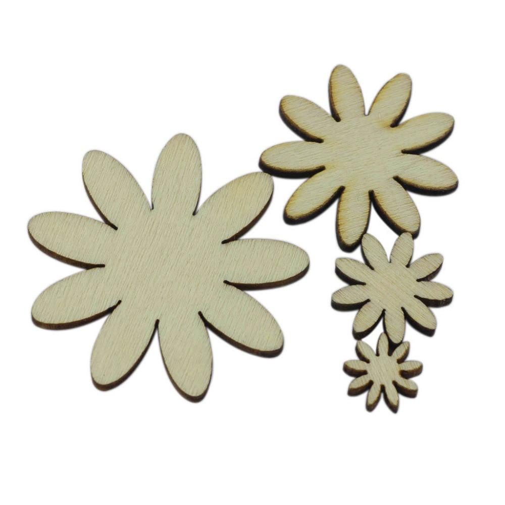 50/100pcs Flower Pattern Wooden Charms Pendant Home Decor Arts DIY Crafts