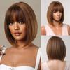 Коричневый синтетический парик с челкой для женщин, повседневный парик, короткие прямые коричневые парики, натуральные накладные волосы для вечеринок, термостойкие