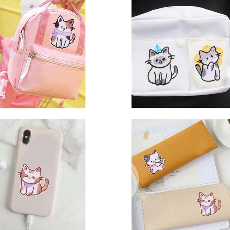 6 шт. Милые заплатки с животными, приутюживаемые вышитые заплатки, мультяшные кошки, пришивные декоративные аппликации для одежды, шляпы