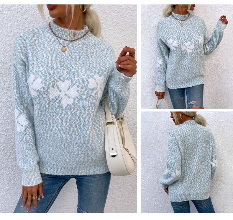 ZIMOXUAN Women's Snowflake Knit Sweater with Half Turtleneck for Autumn and Winter