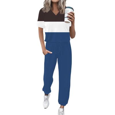 Женский спортивный костюм с V-образным вырезом и коротким рукавом, свободные брюки