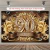 2D Фон для Фотосессии «Счастливого 90-летия», Баннер для Вечеринки в Золотом Цвете с Цветочным и Фейерверковым Дизайном
