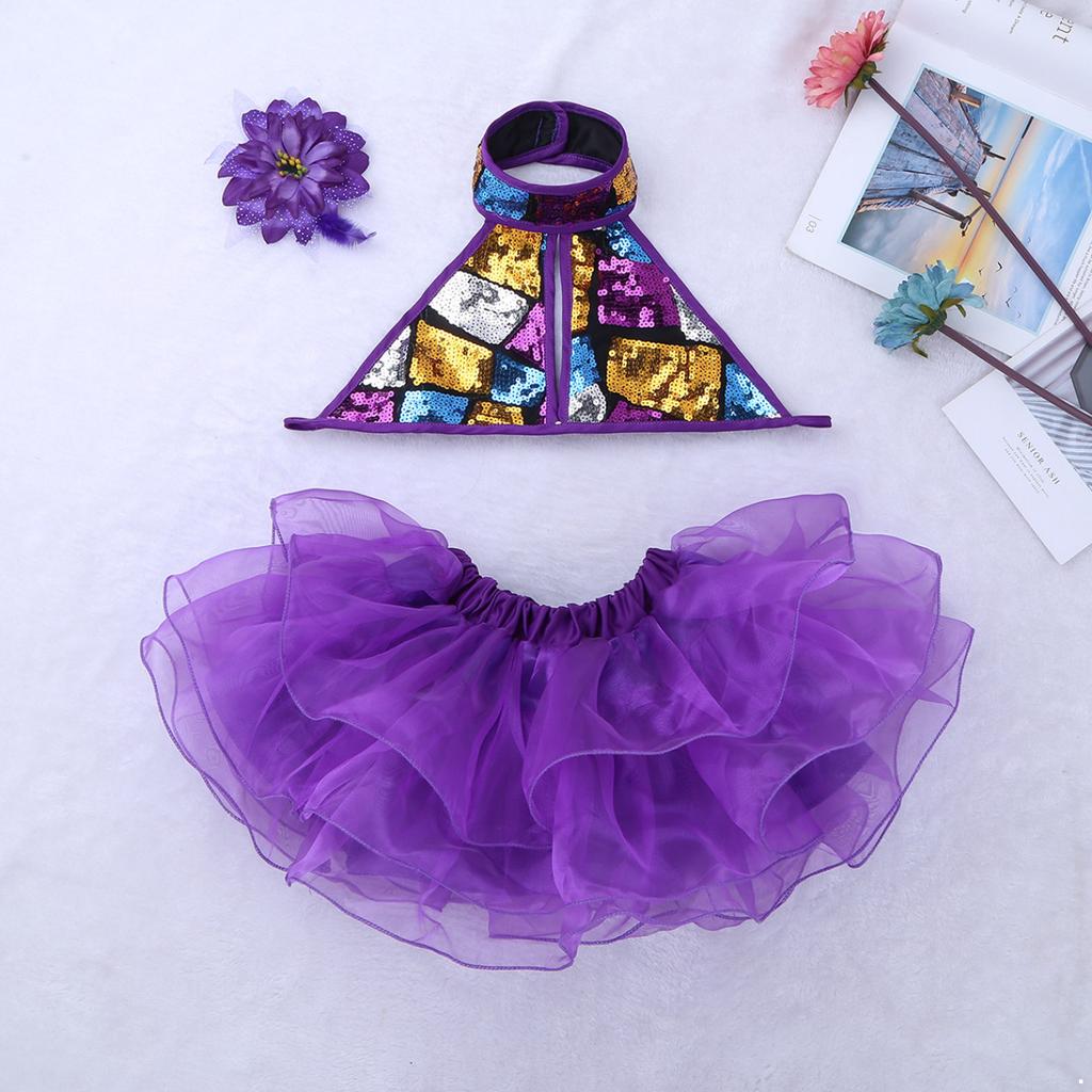 Kids Girls Sequins Ballet Tutu Dress Set Halter Ballroom Lyrical Jazz Dance Costumes Stage Performance Dancing Skirt Outfit