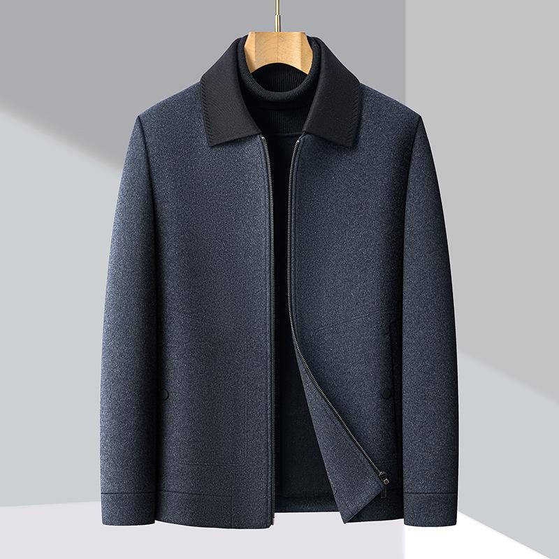 Autumn and Winter Cashmere Jacket, Middle-aged Men's Lapel Business Casual Woolen Woolen Jacket, Short Daddy Top
