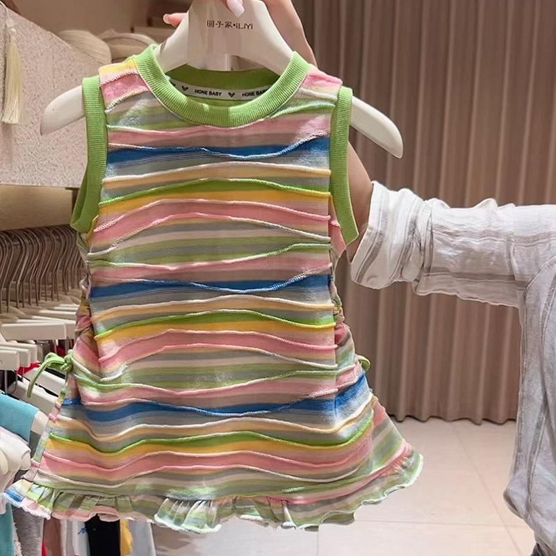 Girls Summer Colorful Striped Tank Dress Toddler Kids Chic H Line Sundress