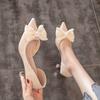 High Heels Women Elegant Pearl Butterfly Knot Pointed Toe Slipon For Daily Wear