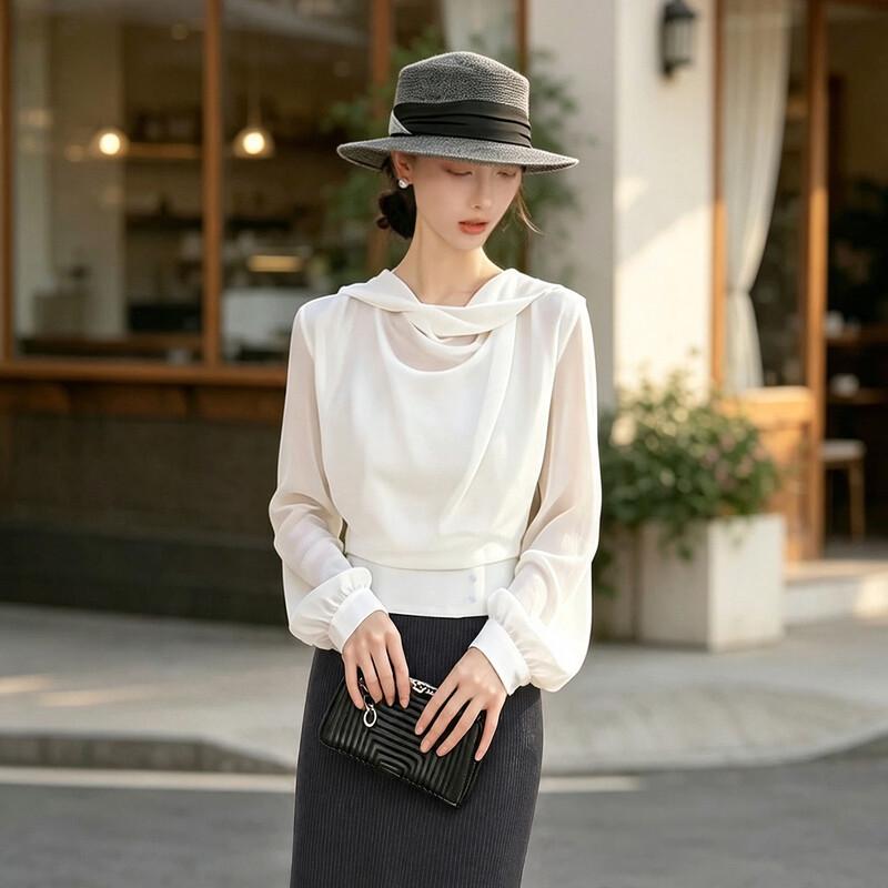 Bailuyuyu Elegant Drape Neck Blouse