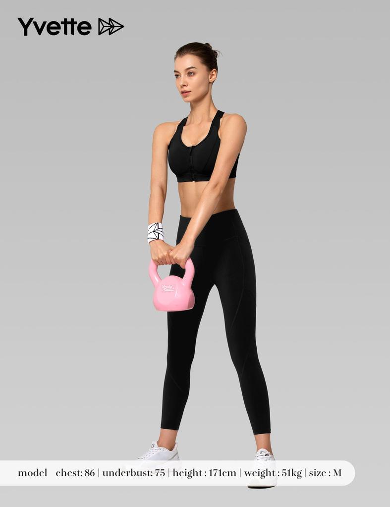 Yvette Sports Front Running Sweat Quick Firm 2XL Plus No-Sway Bra, Opening, Fitness, Bra, Wicking, Drying, Support, Women's, Black,