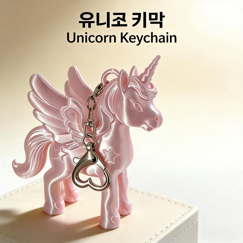 Korean Fashion Pink Unicorn Pegasus Keychain 3D Printed Cute Bag Charm Heart Clasp Backpack Pendant Women Keyring Gift for Girls
