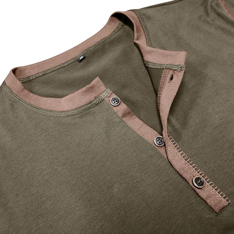 Модная мужская рубашка-henley с коротким рукавом Новая мужская футболка с круглым вырезом Блок цветом Боди Топы