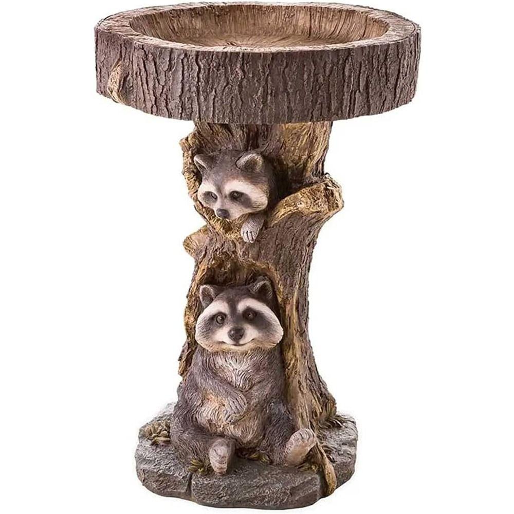 Simulation Bird Bath Cute Yard Landscape Ornament Puppy Raccoon Sculptures  Garden Decor
