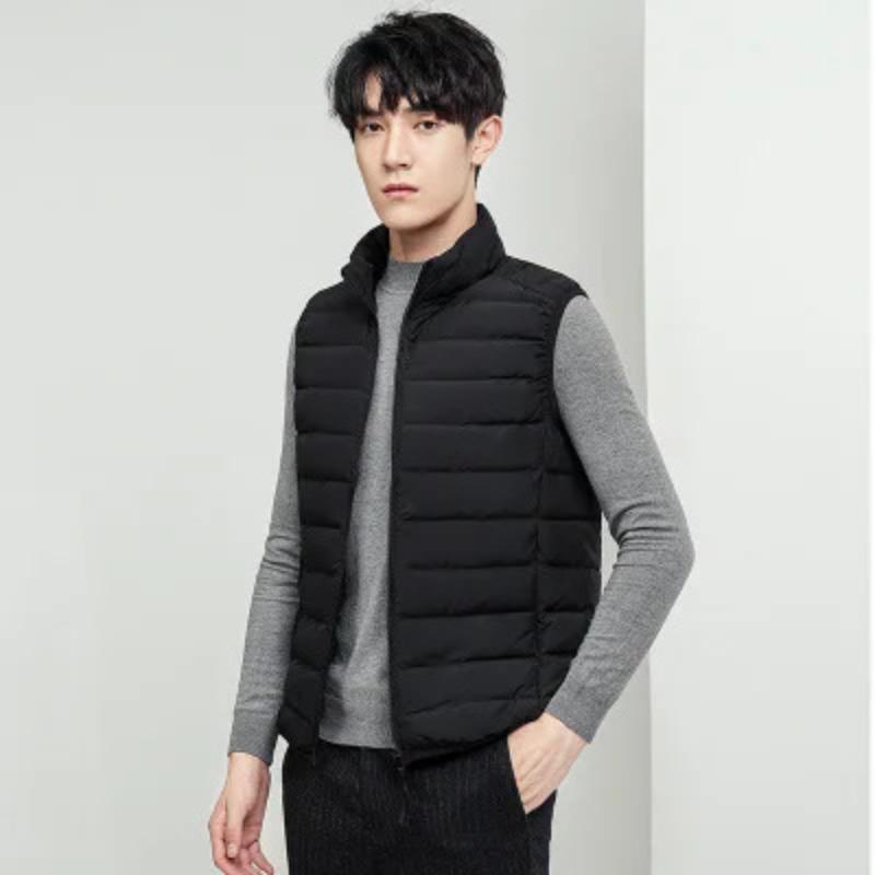 Жилет мужской с высоким пухом, осенний, новый корейский стиль, модный, простой, белый, однотонный, с воротником-стойкой