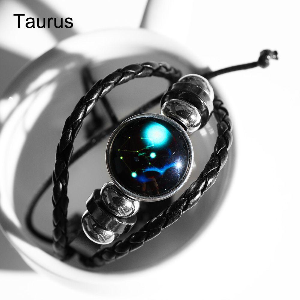 Adjustable Men Women 12 Constellation Zodiac Signs Bracelet Luminous  Braided Print Leather