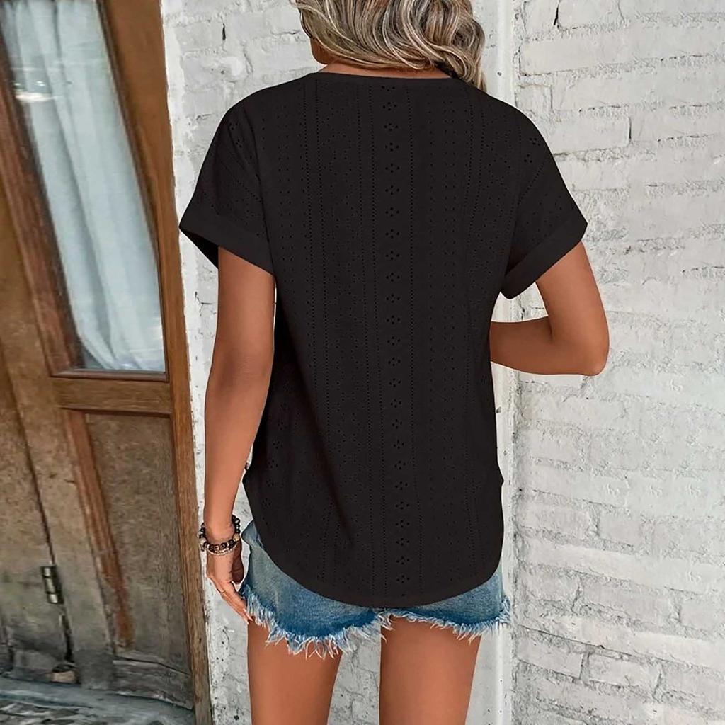 Летняя женская однотонная однотонная плиссированная футболка с коротким рукавом и круглым вырезом, легкая однотонная футболка в уличном стиле, топ