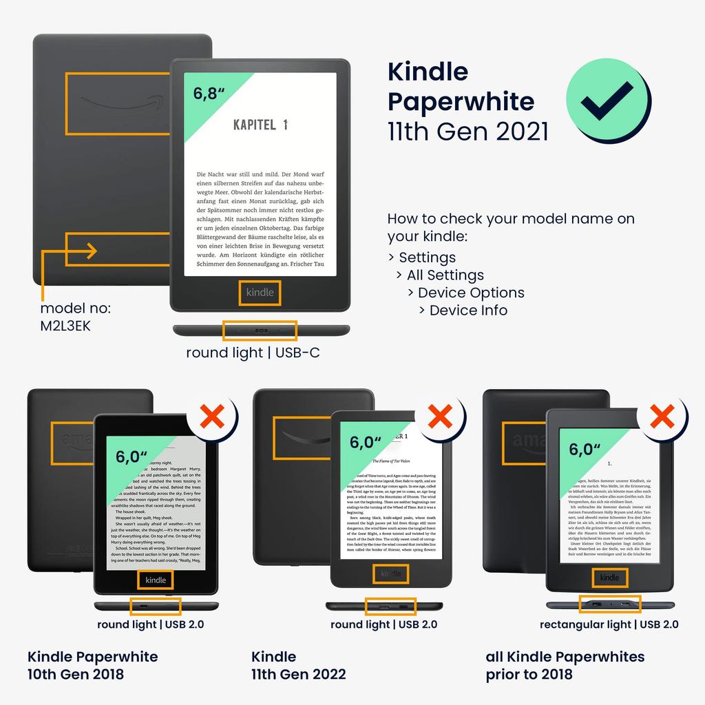Kwmobile Amazon Kindle Paperwhite Generation 2021 Compatible Case Cover PU Leather Auto Sleep Reader Protection Magnolia Design Gray 11. - E-book -