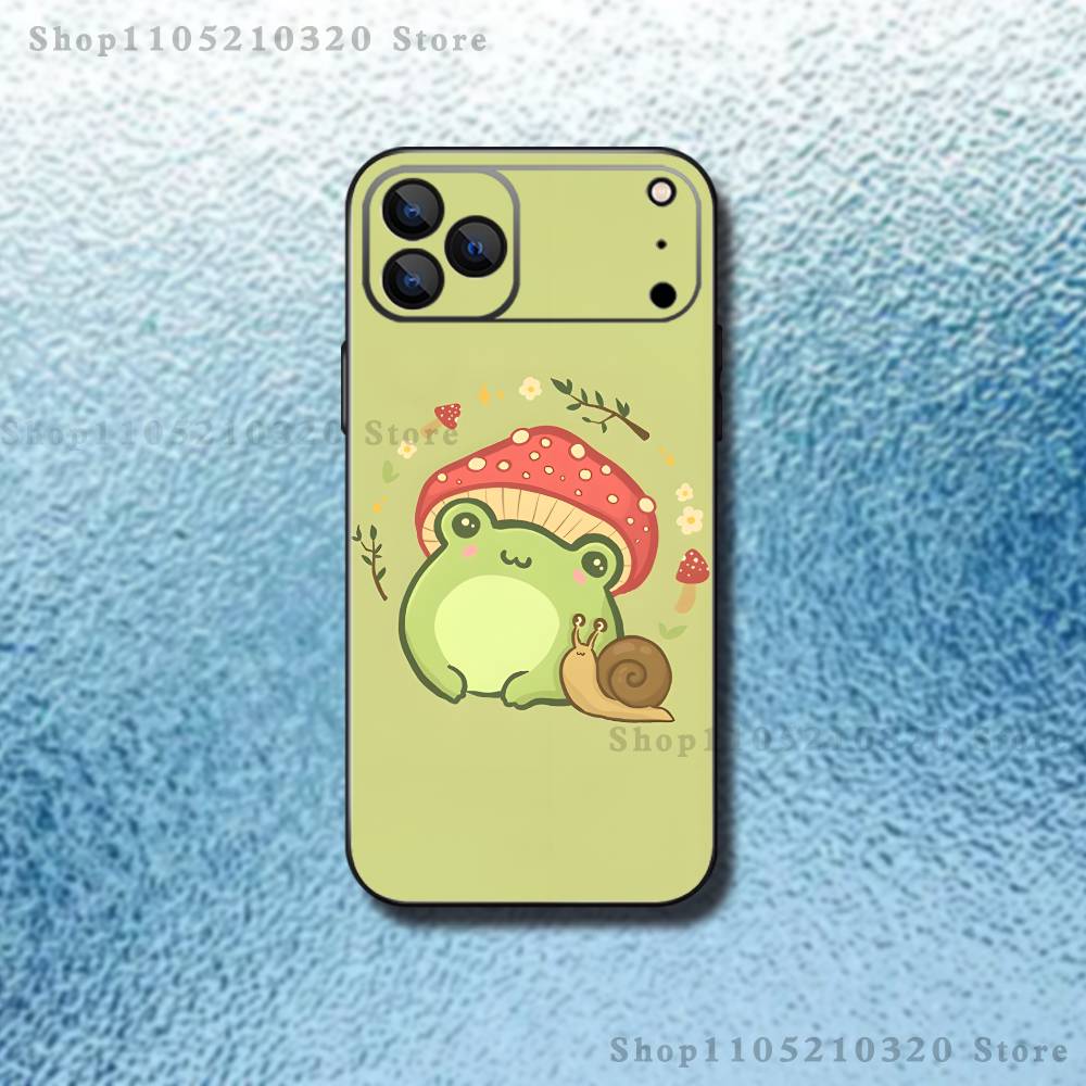 Чехол для телефона с рисунком лягушки и клубники для iPhone 17,16,15,14,13,12,11,Pro Max,XSX,,XR,SE,Mini,8,7, Мягкий силиконовый черный чехол