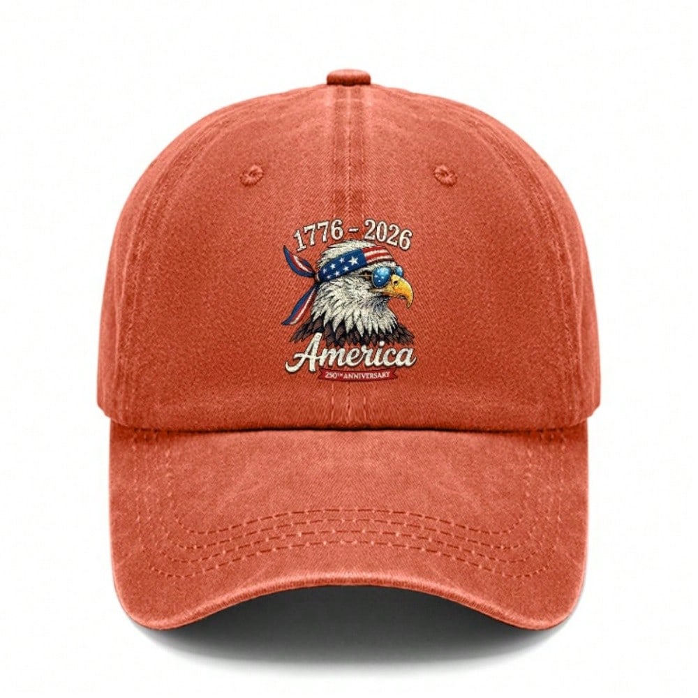 [Patriotic Baseball Cap] 2026 Anniversary Eagle Print Polyester Adjustable Washed Cap Unisex Vintage Sun Protection Casual Outdoor Sports Hat For