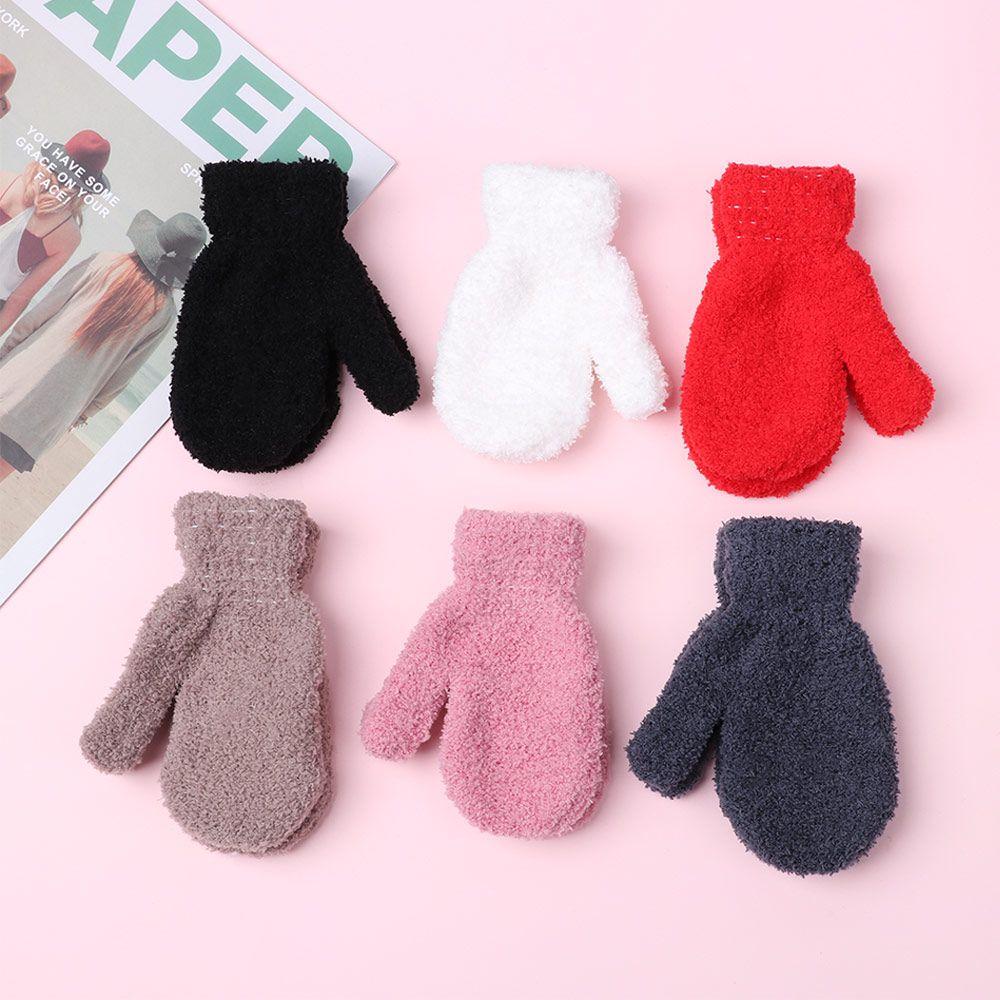 Boys Girls Winter Lovely Baby Cartoon Full Fingers Coral Plush Mittens Candy Color Kids Gloves