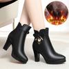 Fashion 2024 New Fashion Women's Boots Autumn and Winter Warm Plush Ankle Boots Women's Round Toe Thin Heel Zipper Casual Women's Shoes