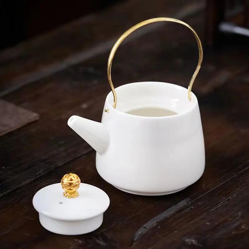 High Quality Suede Jade White Porcelain Teapot Puer Tea Pot and Cup Set Heated Kettle Teaware Teapots Chinese Mug Service Clay