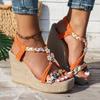 Босоножки на танкетке с металлическим декором для женщин, летние гладиаторские сандалии на платформе с плетеными полосками, женские пляжные сандалии с толстой подошвой, женские