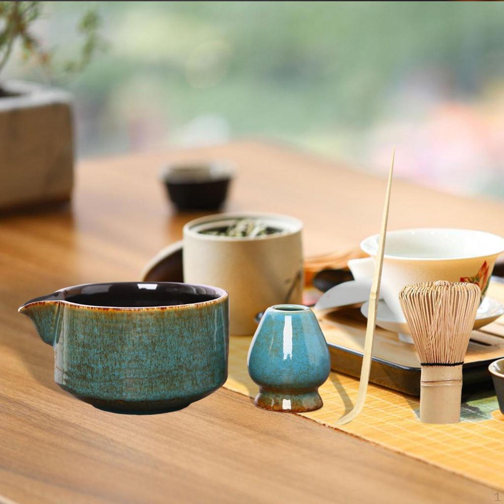Чайный набор из 4 предметов из бамбука, венчик для матча и держатель, японский подарок для влюбленных, чаша с носиком