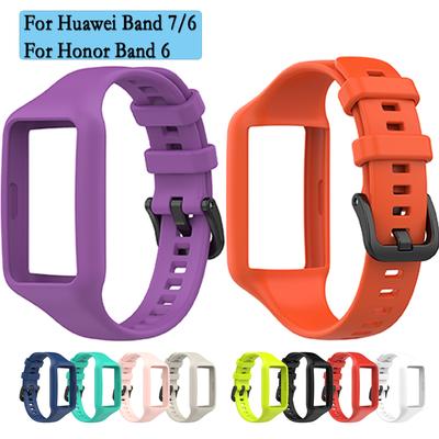Ремешок для Honor Band 6 Силиконовый Спортивный Ремешок для Часов Черная Стальная Пряжка Браслет для Huawei Band 7/6 с Защитой Рамки Часов
