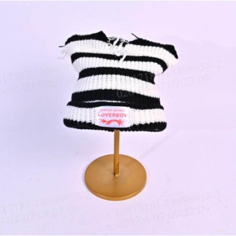 Womens Striped Knit Earflap Beanie Cute Cat Earmuff Hat Winter Warm Soft Pullover Cap