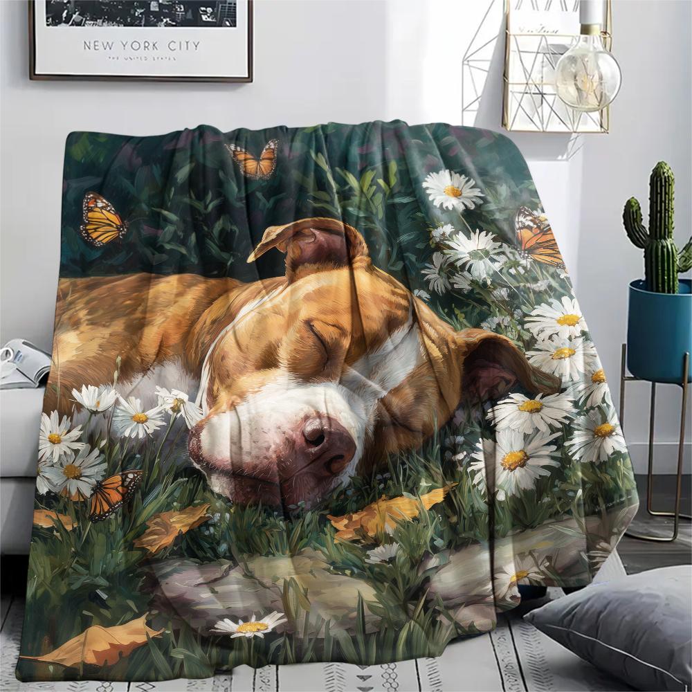 Pitbull and grass,pattern Flannel Blanket, High quality Comfortable for All Seasons, Home Decor, Warmth and Comfort, Perfect for Gifts.