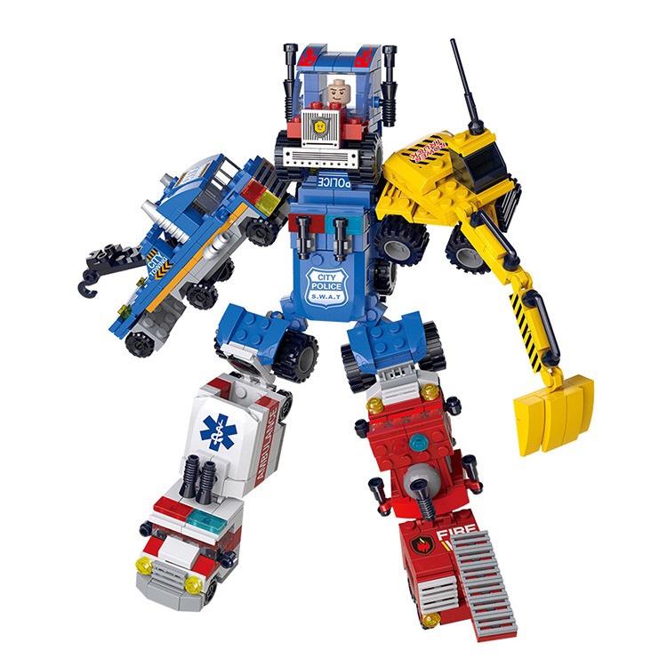 482 шт. 6 в 1, трансформирующий городской автомобиль, технические машины скорой помощи, пожарные полицейские грузовики, модели строительных блоков, кирпич, креативные игрушки, идеи