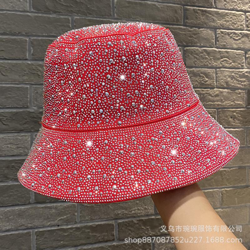 Heavy industry light luxury full diamond versatile fashion flat top bucket hat spring and autumn European and American foreign style show face small s