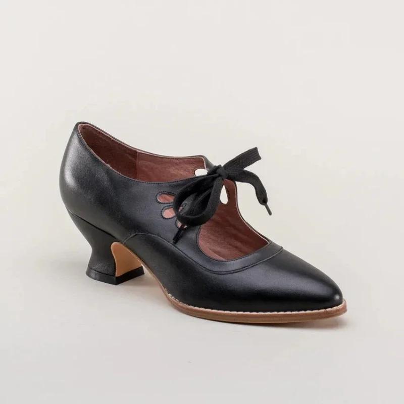 Туфли-лодочки женские винтажные на шнуровке на низком каблуке женские дизайнерские туфли-дерби с крыльями бабочки большого размера