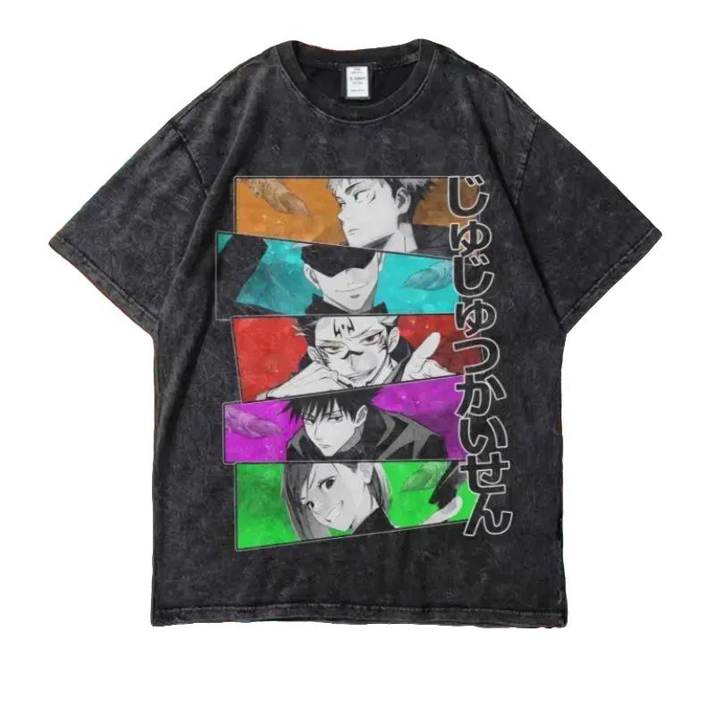 Anime Jujutsu Kaisen Gojo Satoru Graphic T Shirt Men Women Short Sleeve Clothing Casual Cotton Streetwear Vintage Washed T-shirt