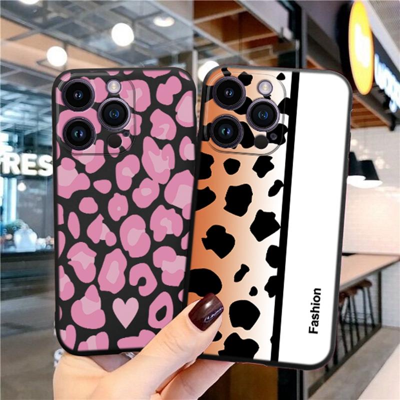 Модные мягкие чехлы для телефонов с леопардовым рисунком для iPhone 15 Pro 6 14 XS 13 Max XR 12 Mini 7 Plus X SE 8 11, противоударный бампер из ТПУ, черный чехол