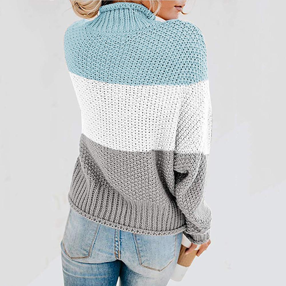 Мягкие элегантные базовые трикотажные топы, пуловеры, модные осенне-зимние трикотажные женские толстые линии с цветными блоками, с высоким воротом, повседневные, с длинными рукавами, пуловеры