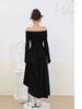 French one-word shoulder long-sleeved white dress with high-end texture, new early autumn temperament long dress