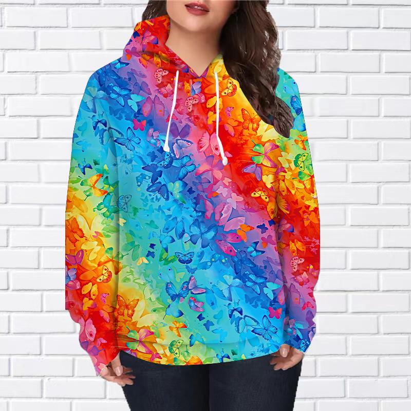 Женская мода розовый кристалл бабочка принт свободные толстовки топы блузка свитшот повседневный длинный рукав пуловер топы