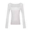 Сексуальная белая футболка с U-образным вырезом и открытой ключицей, обтягивающий внутренний топ для девушек на весну и осень с длинным рукавом