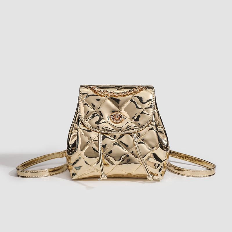 2025 Summer New Niche High-end Color Silver Backpack Diamond Chain Bucket Bag Mini Small Backpack