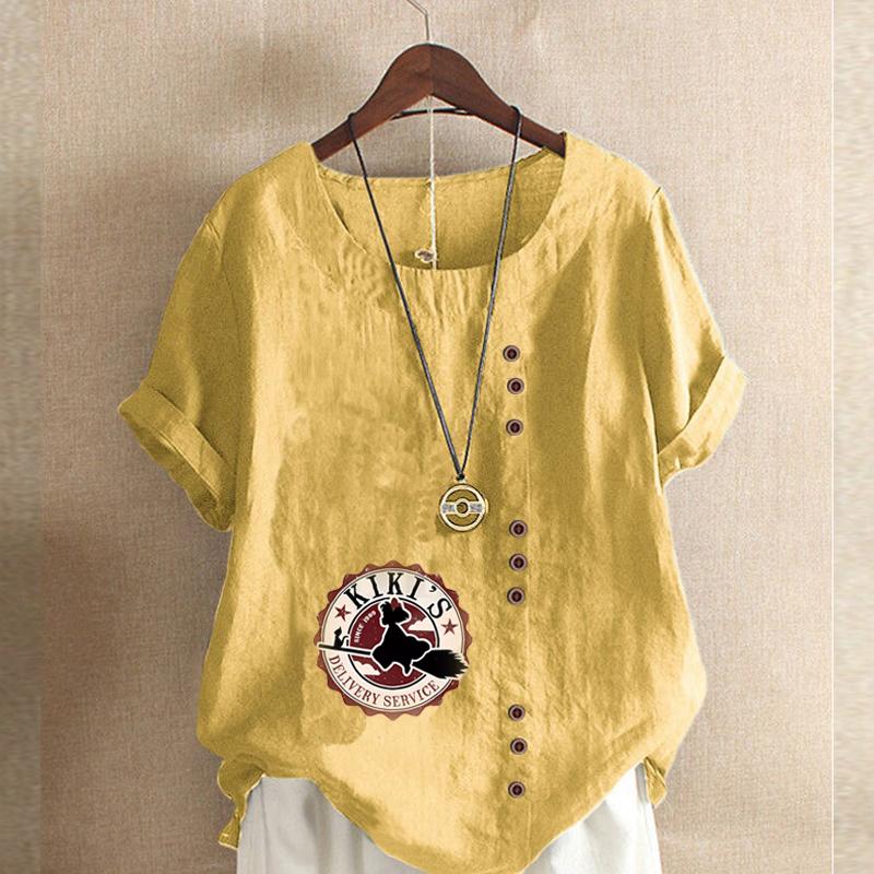 Women's Fashion Cartoon Characters Prined Short Sleeve T-shirt Loose Cotton Shirt Casual Loose Summer Blouse Tops