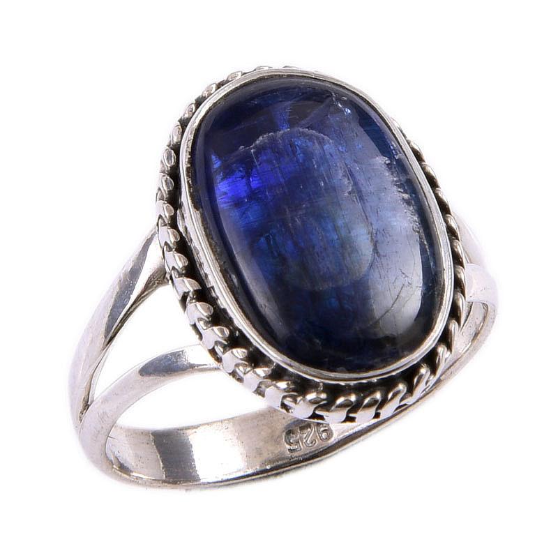 Подарочное кольцо из чистого серебра 925 пробы с натуральным кианитом ручной работы S.8 z8A48