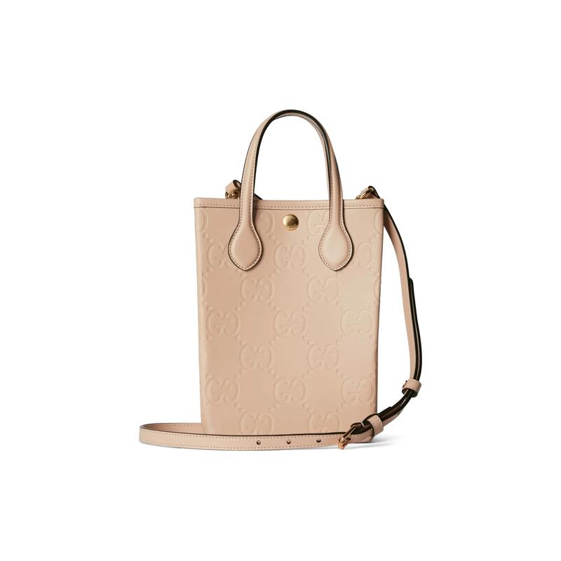 Gucci Distressed removable shoulder strap snap placket leather shoulder crossbody handbag super mini women's light beige
