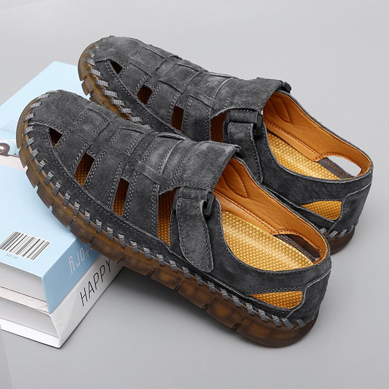 Мужские сандалии из натуральной кожи для отдыха на открытом воздухе, дышащая летняя повседневная обувь для мужчин, без застежек, мужские мокасины, большие размеры 38-47
